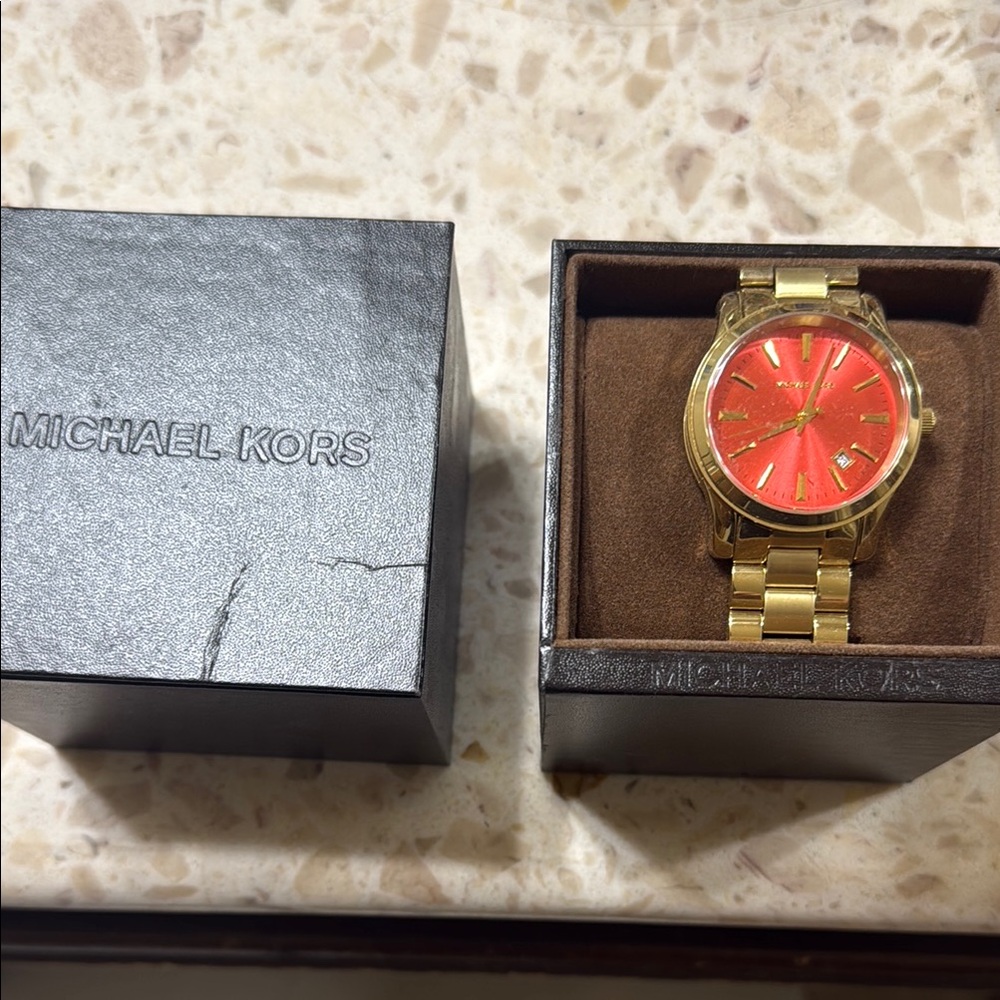 Michael Kors Gold and Red Watch with Classic Design